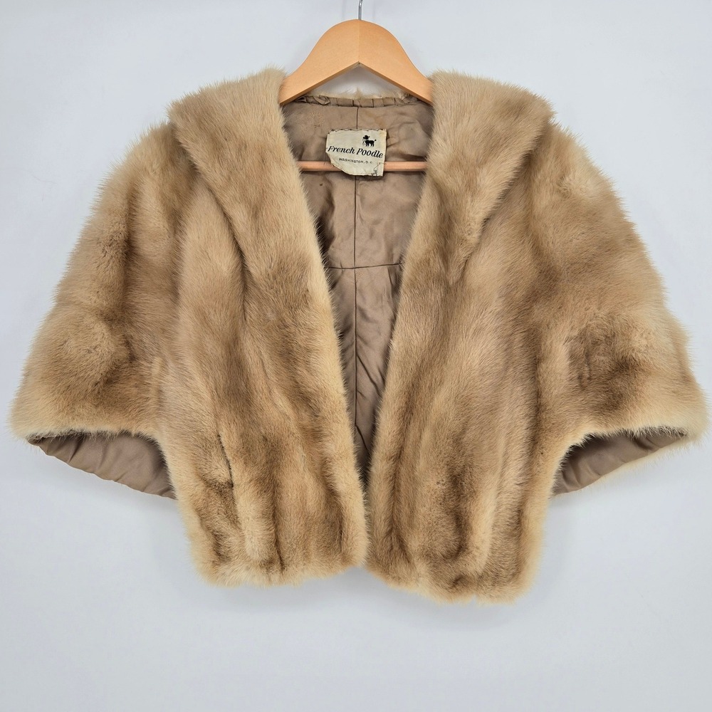 Flaws - Vintage Beige Real Mink Fur Stole/Shawl/Wrap With Shawl Collar